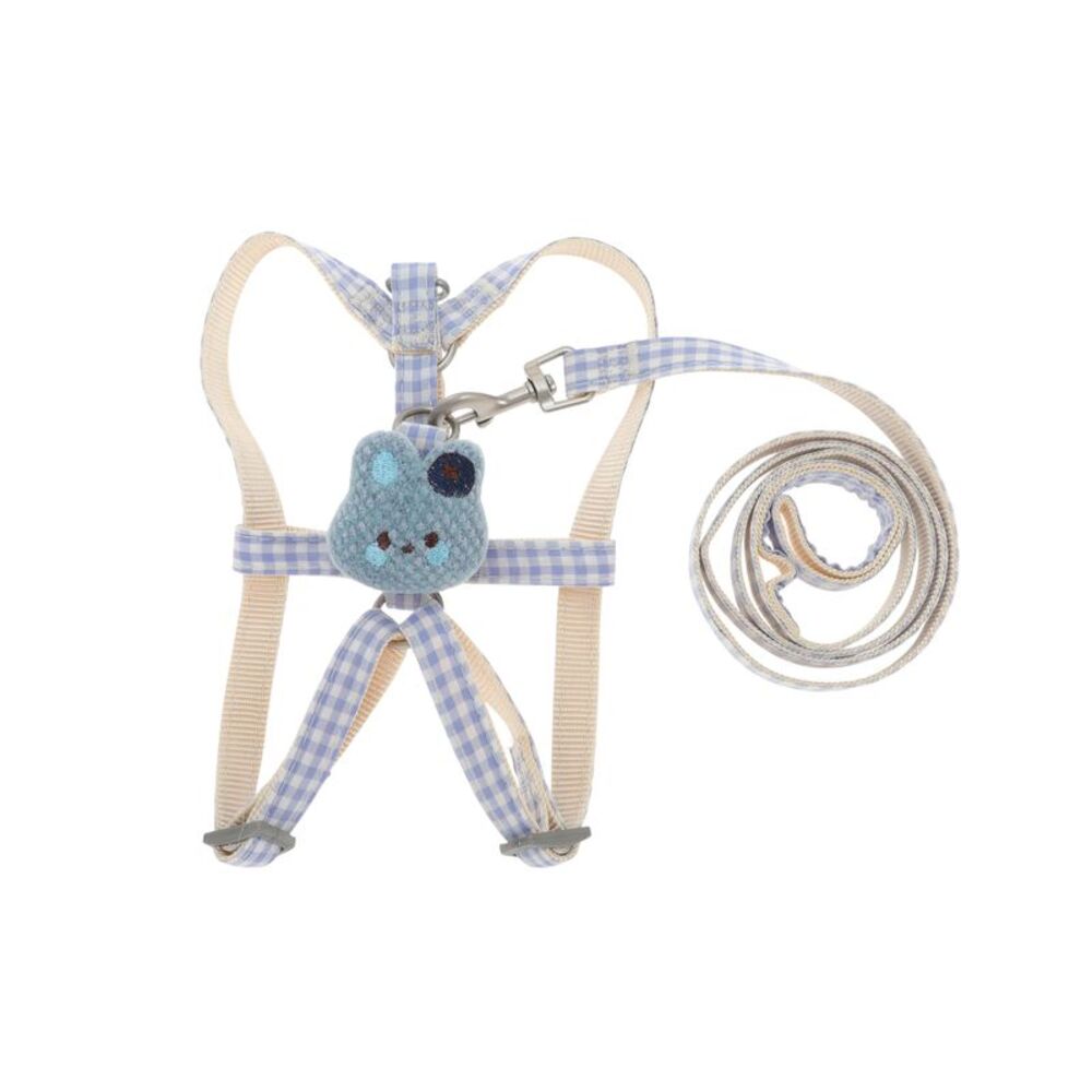 Durable Plaid Rabbit Pet Leash Kit Small Blue
